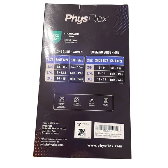 PhysFlex COMPRESSION SOCKS Stockings 20-30mmHg Size S/M Black for men or women - Picture 2 of 2
